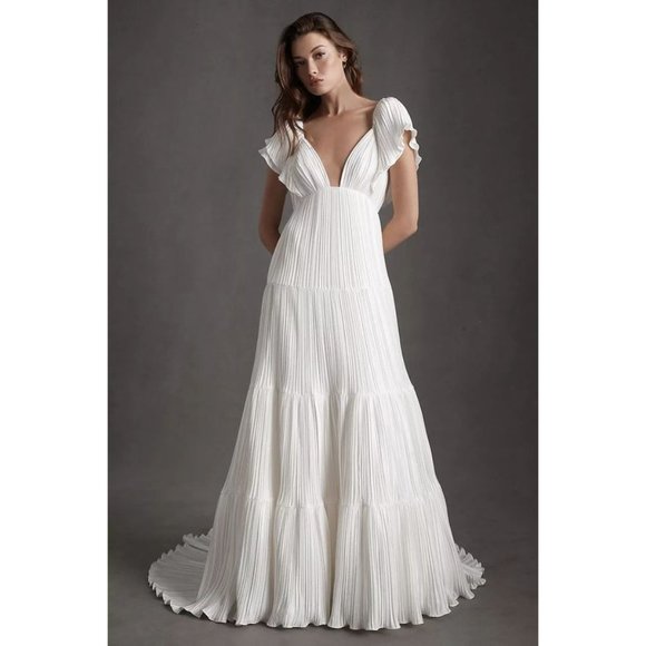 BHLDN Valerie Gown Flutter Sleeve Size 10 and 12 - Picture 1 of 8